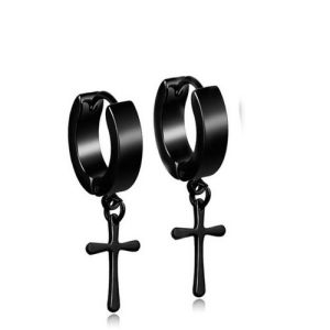 Oceľové počiernené náušnice krížik